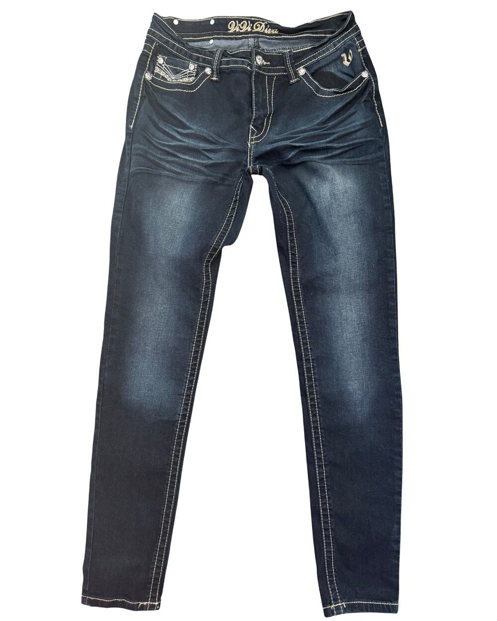 Y2K Western Vivi Diva Jeans Women’s 10 Dark Wash Rhinestone Bling Straight Leg